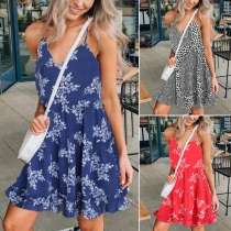 Sexy Backless V-neck Printed Sling Dress