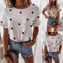 Fashion Short Sleeve Round Neck Star Printed T-shirt