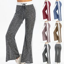Fashion Contrast Color High Waist Flared Hem Sports Pants
