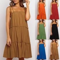 Sexy Backless Solid Color Sling Cake Dress