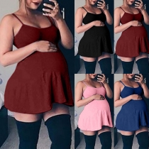 Sexy Backless Ruffle Hem Solid Color Sling Maternity Dress
