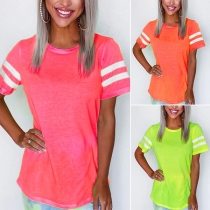 Fashion Contrast Color Short Sleeve Round Neck T-shirt
