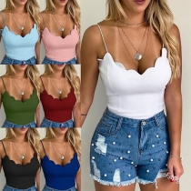 Sexy Backless V-neck Solid Color Sling Top