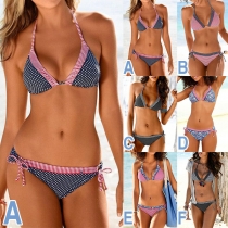 Sexy Low-waist Printed Halter Bikini Set