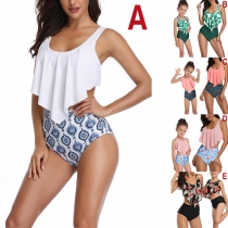 Sexig ryggfri hög midja volang förälder-barn bikini set