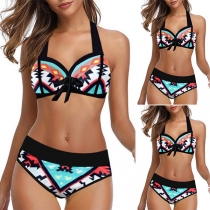 Sexy Low-waist Printed Halter Bikini Set