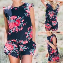 Fashion Sleeveless Round Neck Printed Parent-child Romper