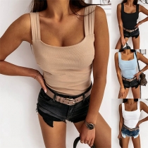 Simple Style Solid Color Square Collar Slim Fit Sling Top