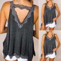 Sexy Backless V-neck Lace Spliced Sling Top