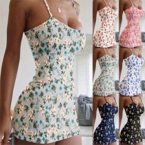 Sexy Backless Slim Fit Printed Sling Dress