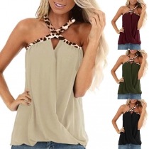 Sexy Leopard Spliced Off-shoulder Halter Top
