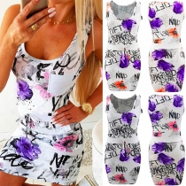 Fashion Sleeveless Round Neck Slim Fit Printed Dress