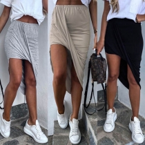Fashion Solid Color High Waist Irregular Hem Skirt