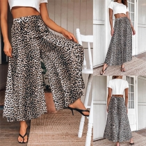 Fashion High Waist Leopard Printed Wide-leg Pants