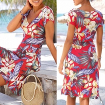 Sexy V-neck Short Sleeve Printed Dress