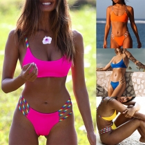 Sexy Hollow Out Low-waist Printed Bikini Set