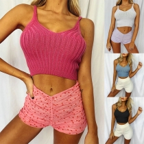 Sexy Backless V-neck Solid Color Sling Knit Top