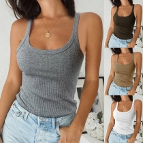 Sexy Backless U-neck Solid Color Slim Fit Tank Top