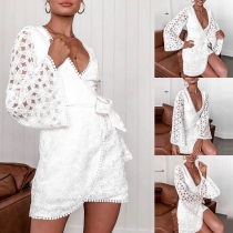 Sexy Deep V-neck Trumpet Sleeve Lace Dress