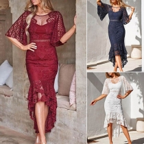Sexy Trumpet Sleeve Round Neck Fishtail Hem Lace Dress