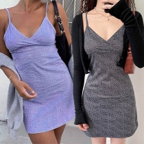 Fresh Style Backless V-neck Printed Sling Dress
