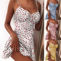 Sexy Backless V-neck Strawberry Printed Sling Dress