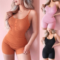 Sexy Backless U-neck Solid Color Slim Fit Sling Romper