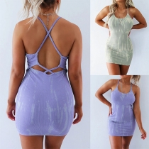 Sexy Backless Round Neck Slim Fit Printed Sling Dress