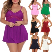 Sexy Backless V-neck Lace Spliced Sling Nightwear Dress