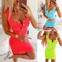 Fashion Solid Color Sleeveless U-neck Slim Fit Tank Dress