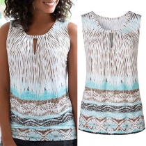 Fashion Sleeveless Round Neck Printed Top