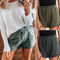 Fashion Solid Color Drawstring Elastic Waist Shorts