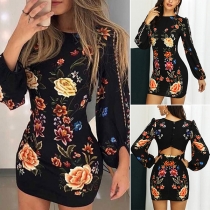 Fashion Long Sleeve POLO Collar Printed Shirt Dress