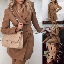 OL Style Long Sleeve Lapel Solid Color Slim Fit Suit Coat