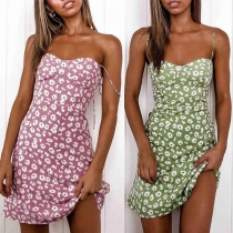 Sexy Backless Daisy Printed Slim Fit Sling Dress
