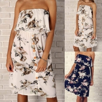 Sexy Strapless High Waist Printed Dress
