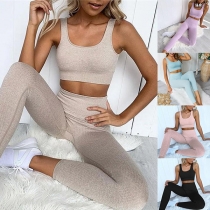 Sexy Solid Color Sports Crop Top + Leggings two-piece Set