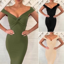 Sexy V-neck Solid Color Slim Fit Dress
