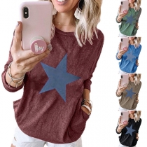 Fashion Pentagram Pattern Long Sleeve Round Neck T-shirt