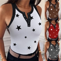 Fashion Pentagram Printed Sleeveless Round Neck Slim Fit Tank Top