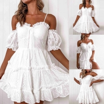Sexy Off-shoulder Short Sleeve Ruffle Hem Sling Dress