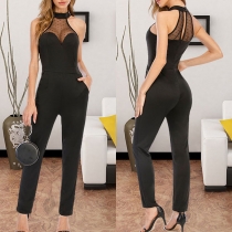 Sexy Backless High Waist Slim Fit Gauze Spliced Jumpsuit
