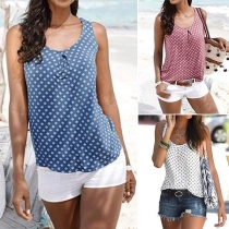 Fashion Sleeveless Round Neck Dots Printed Tank Top