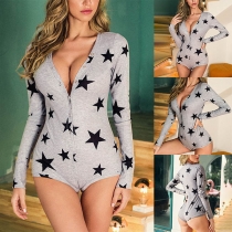 Sexy Deep V-neck Long Sleeve Star Printed Romper