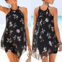 Sexy Off-shoulder Irregular Hem Printed Sling Dress