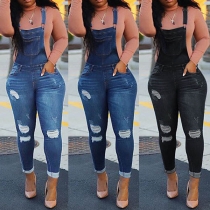 Mode Slim Fit Taille Haute Jeans Délavé Déchiré