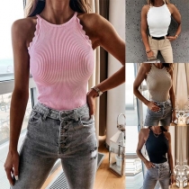 Fashion Solid Color Wavy-edge Slim Fit Sling Top
