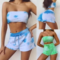 Sexy Tie-dye Printed Bandeau Top + Shorts Two-piece Set