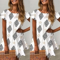 Fashion Lotus Sleeve Round Neck Printed Dress