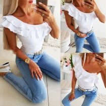 Fashion Sleeveless Round Neck Ruffle Slim Fit Top